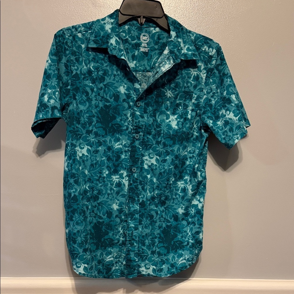 Wonder Nation Teal Floral Kids Button Down Shirt